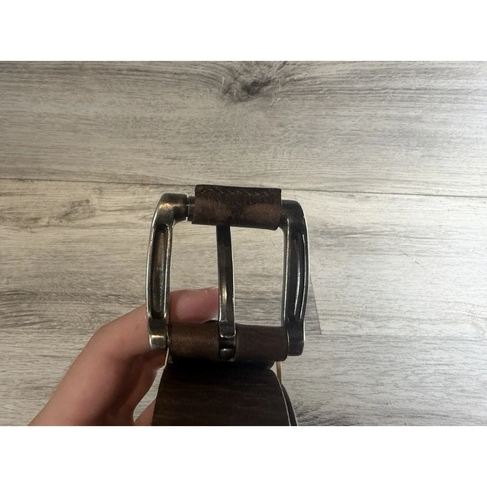 Vintage Genuine Leather Belt Silver Buckle Mens 36 Made In Mexico